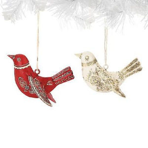 2 Metal Gold Trim Birds Open Wings Ornaments NEW